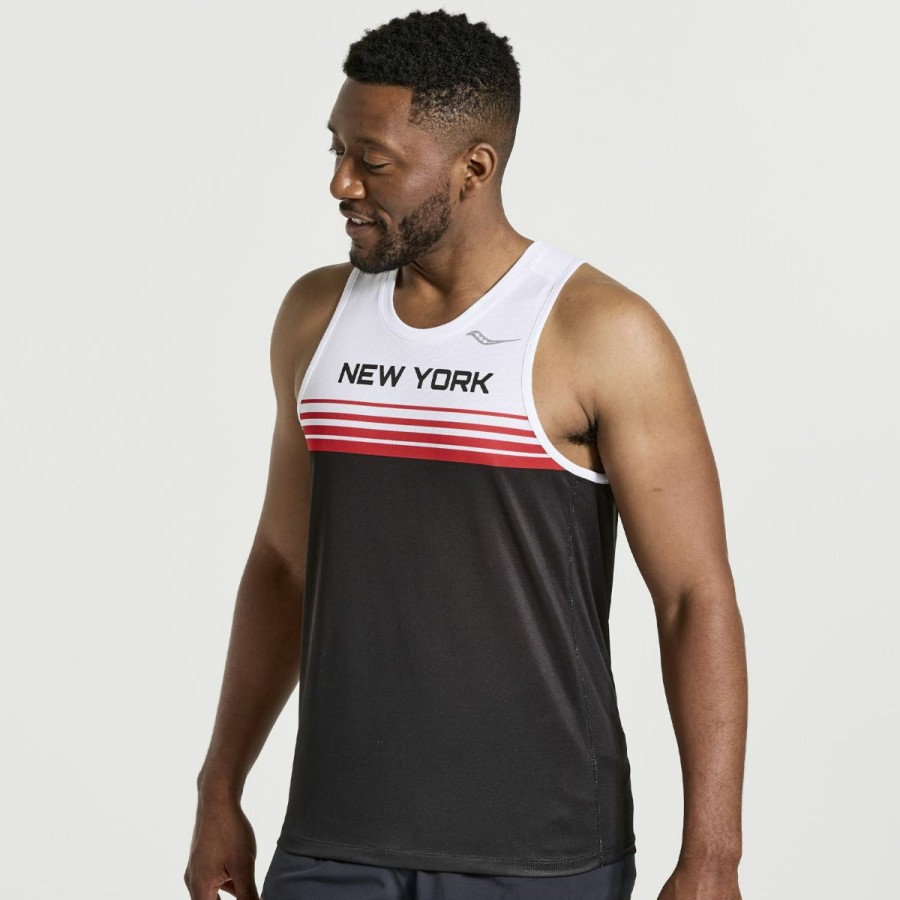 Tops * | Men'S Nyc Stopwatch Singlet Saucony Best Price